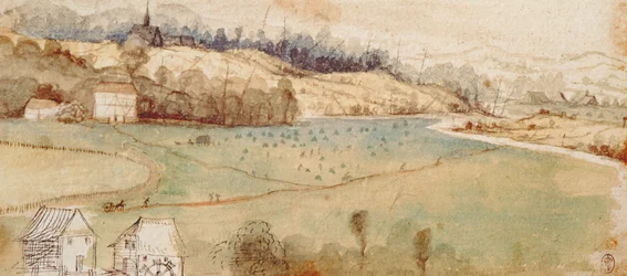 Krajobraz (wc i długopis i atrament na papierze)